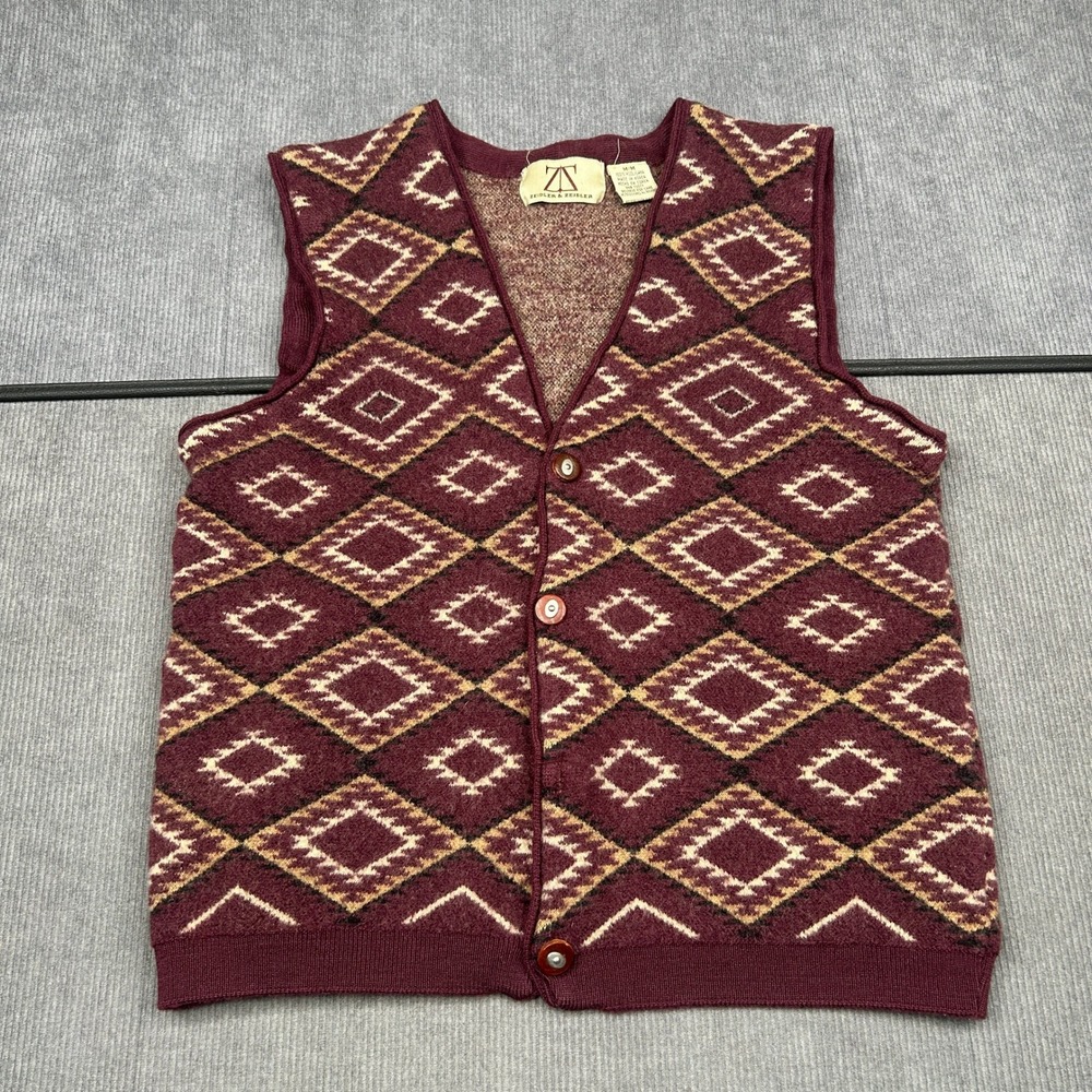 Vintage Wool Sweater Vest Burgundy Geometric Southwestern Sz M Y2k Zeidler Boho